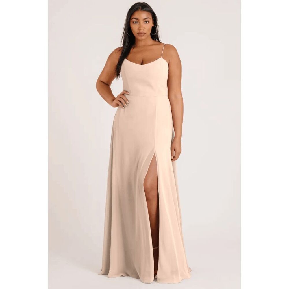 New Women's Jenny Yoo Kiara Long Gown Maxi Dress In Soft Blush Size 12